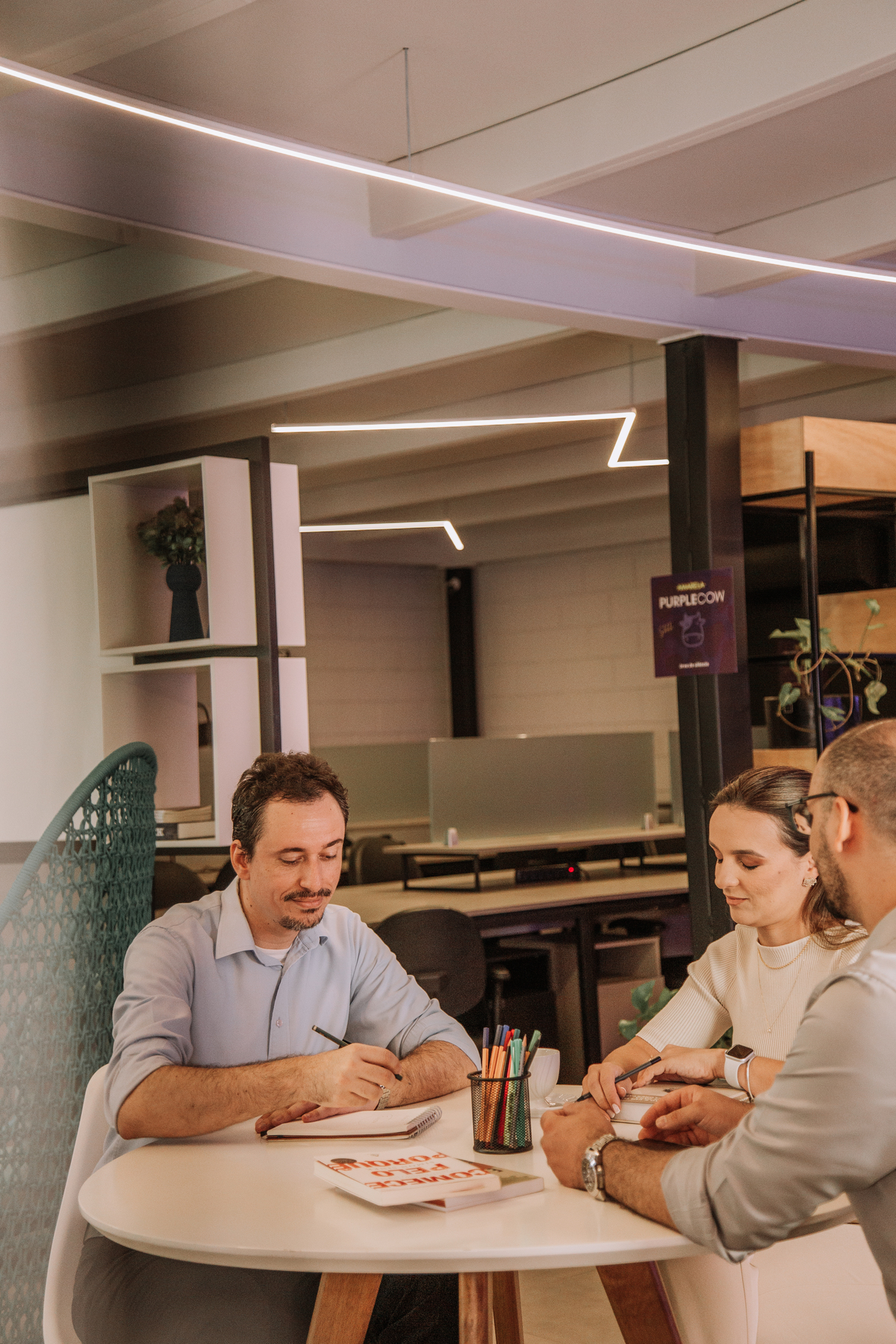 Ensaio fotográfico de equipe em coworking