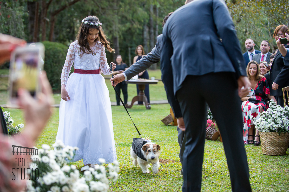 Entrada das alianças com cachorro na cerimônia de casamento