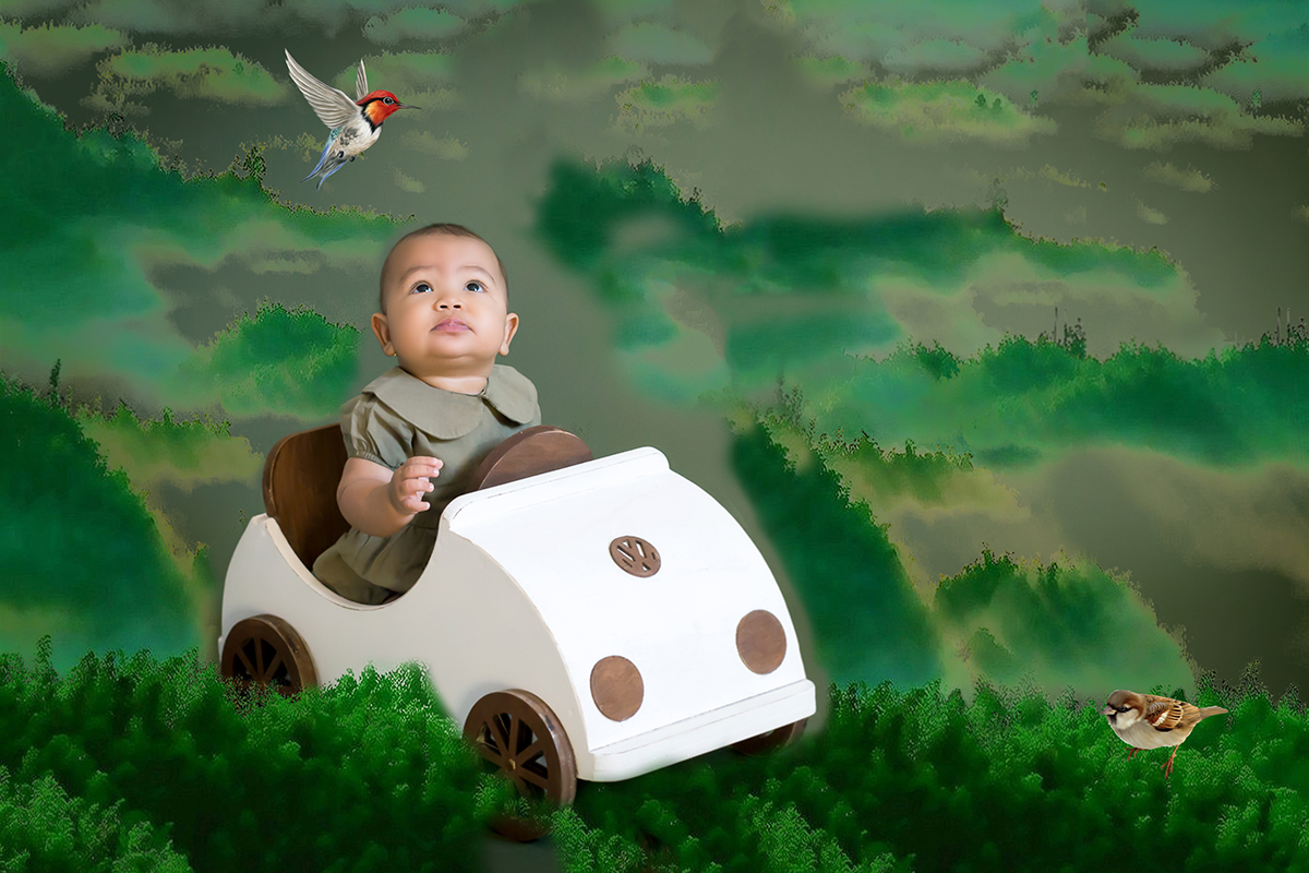 Foto lúdica do ensaio de 6 meses da Elisa em Pará de Minas