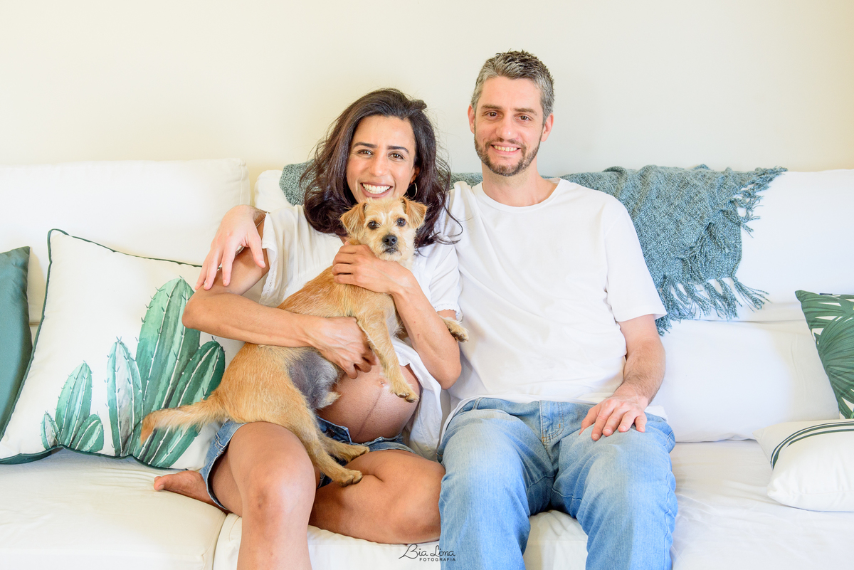 Ensaio Gestante Lifestyle em casa Campinas cachorro pet