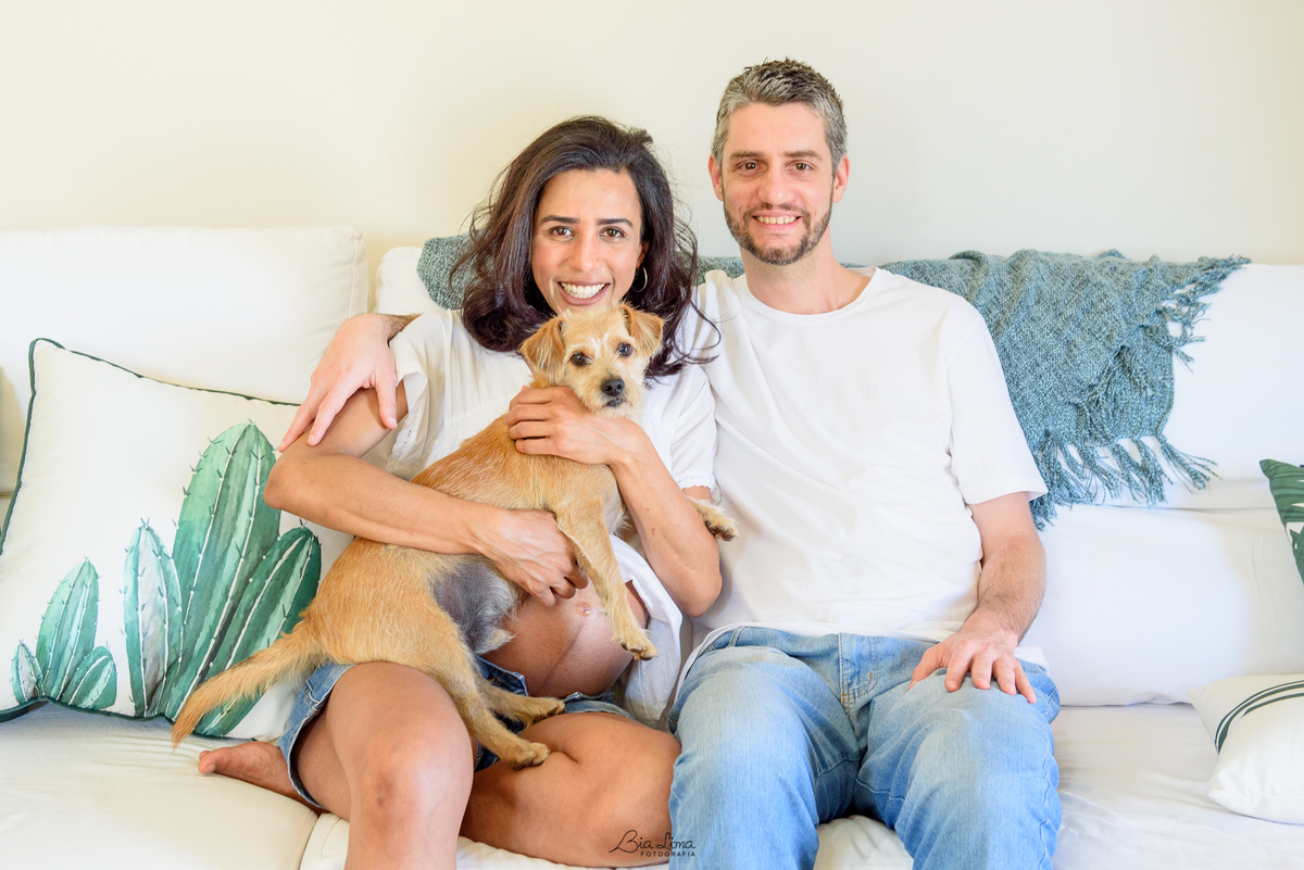 Ensaio Gestante Lifestyle em casa Campinas cachorro pet
