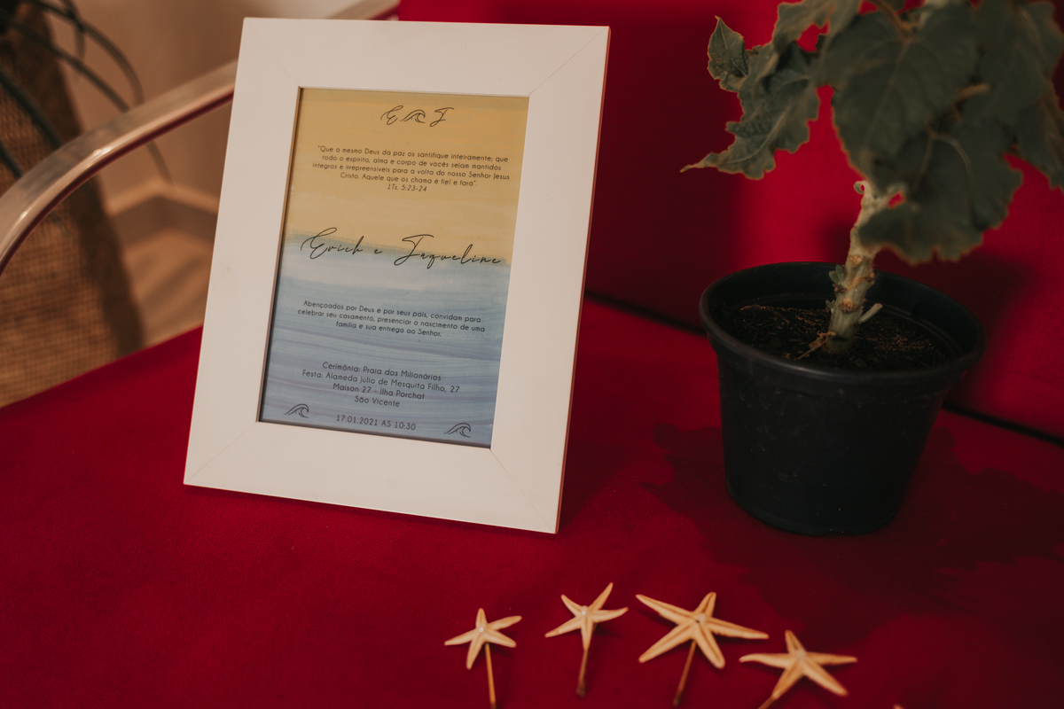 convite de casamento na praia e detalhes da noiva, casamento na praia de são vicente