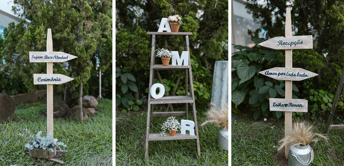 escadinha de madeira com letras de amor para casamento