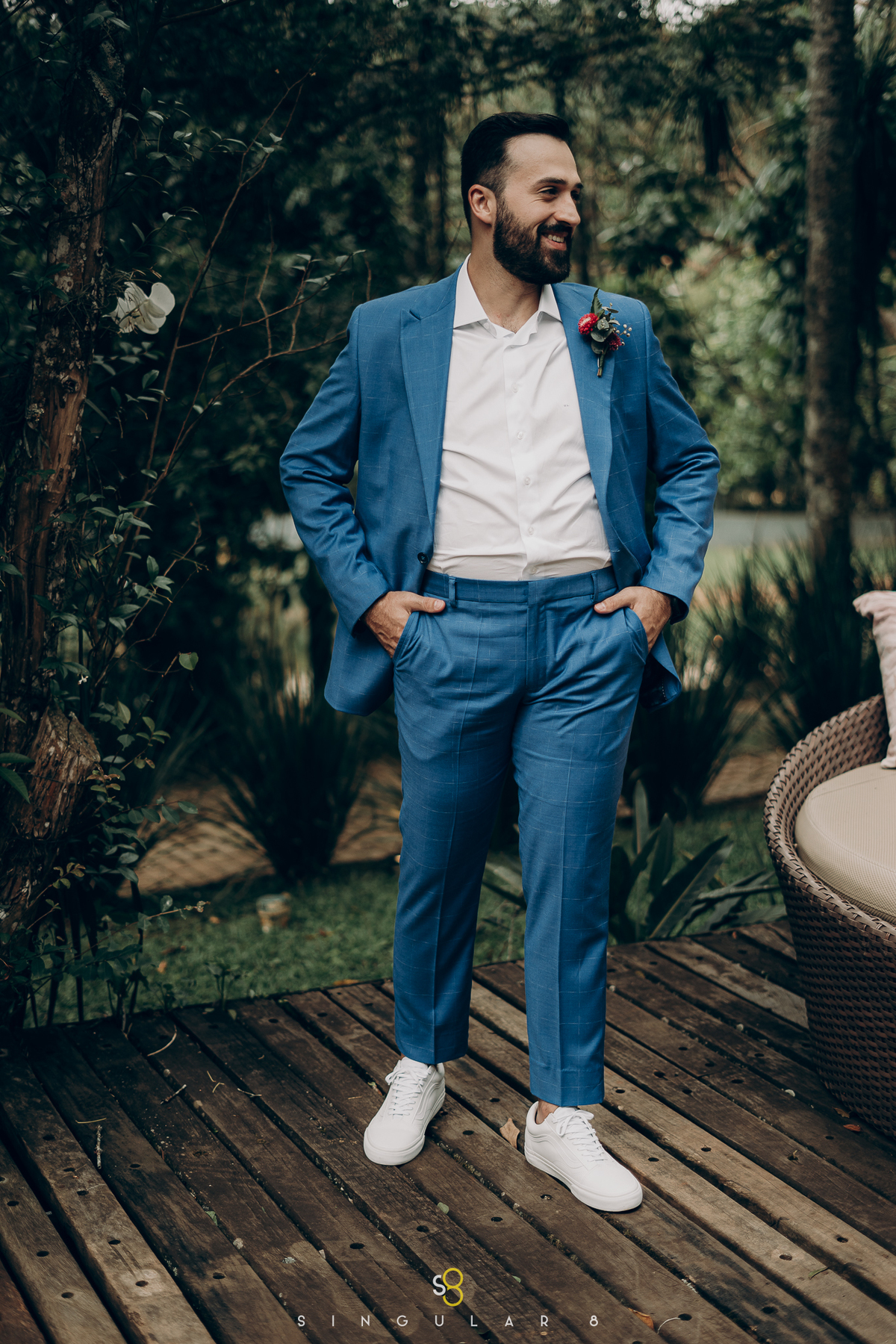 fotografia do noivo no making of no rancho santa maria em mairiporã