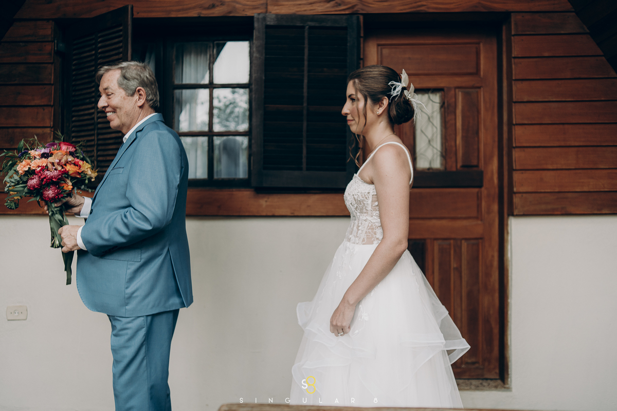 fotografia de first look com o pai no rancho santa maria eventos 