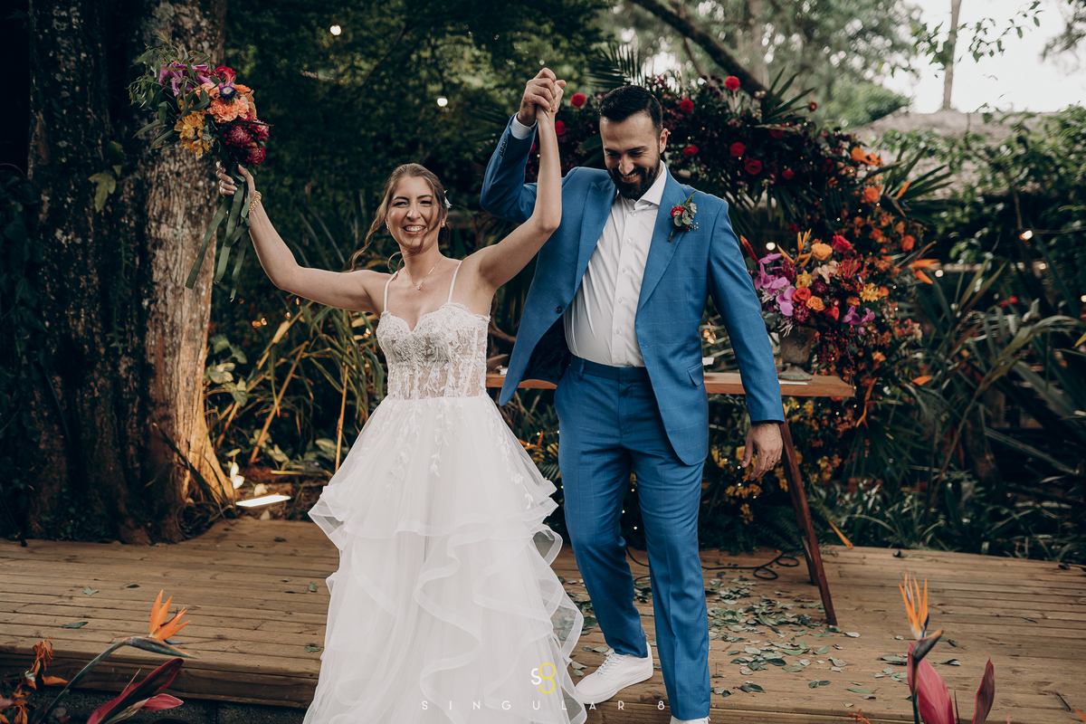 Fotografia espontânea de cerimônia de dia no rancho santa maria eventos