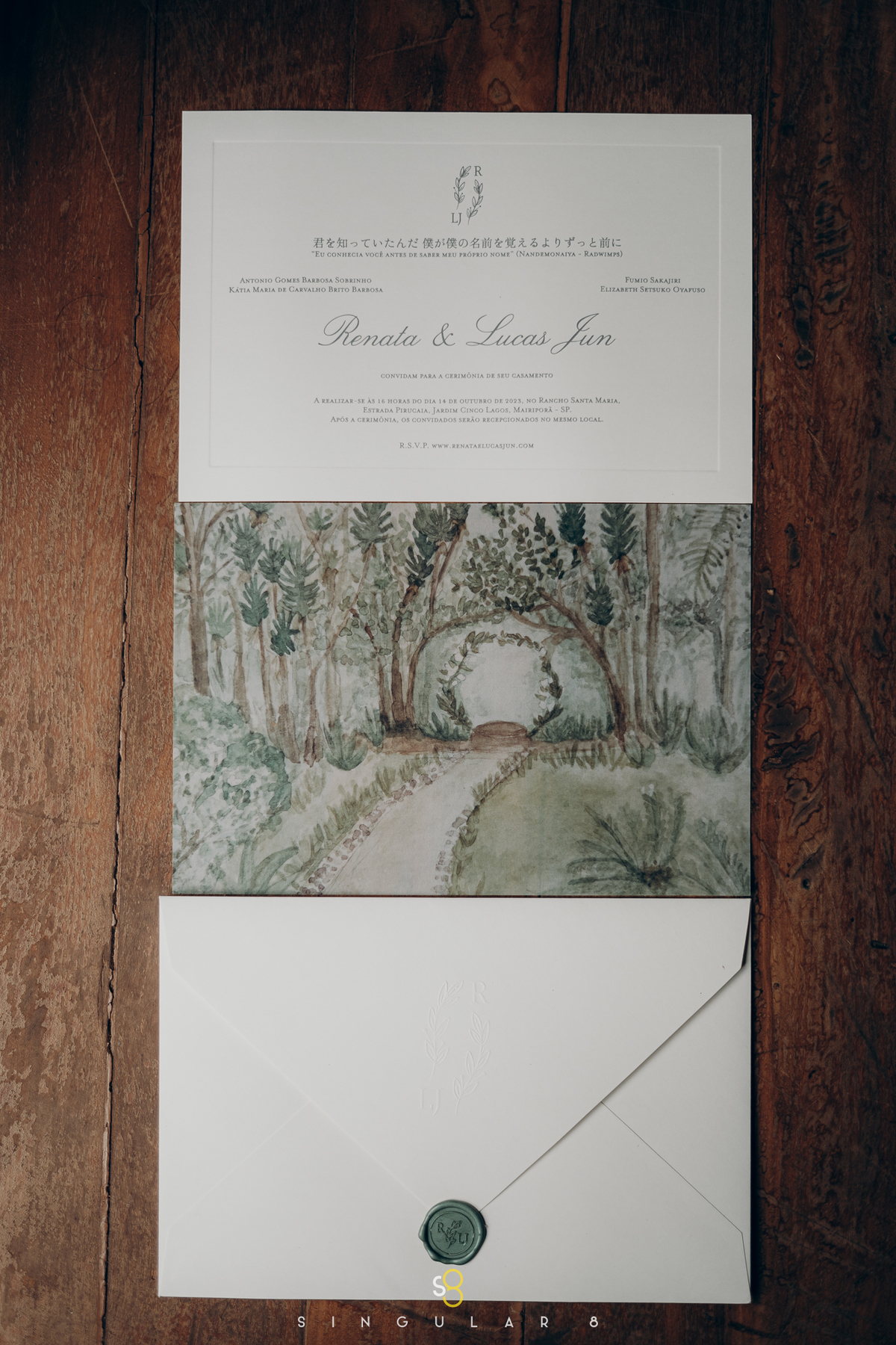 fotografia de convite de aquarela para casamento de dia rancho santa maria