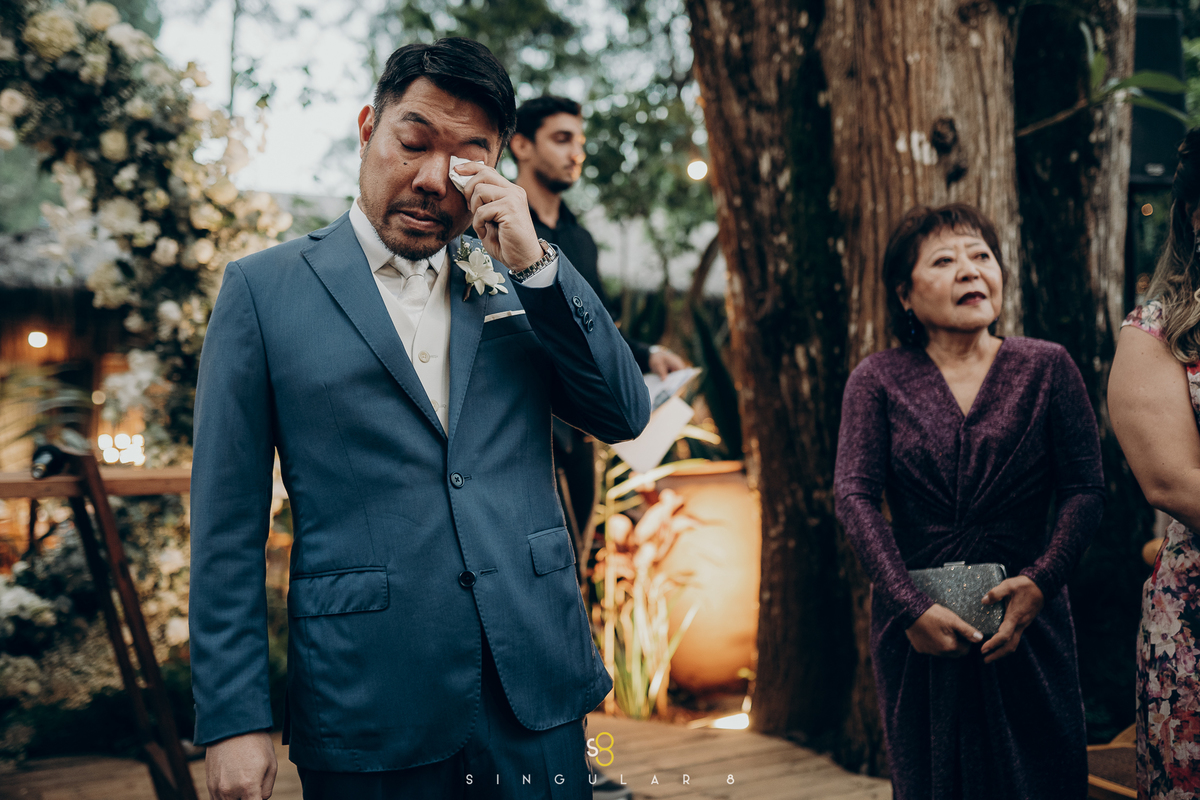 ftografia reação do noivo na cerimônia do casamento de dia rancho santa maria