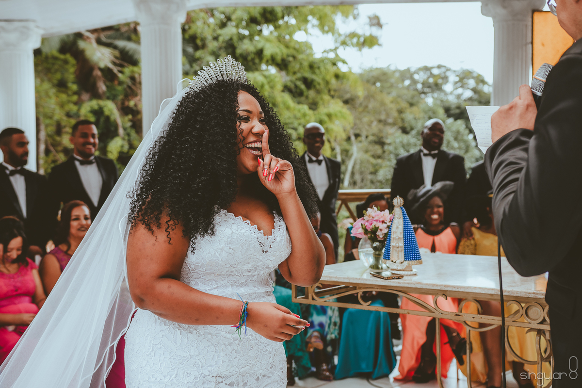 Reação da noiva aos votos de casamento Recanto Santa Rita