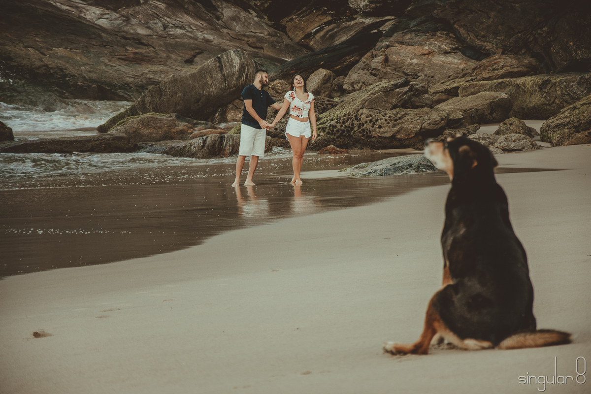 ensaio pré casamento na praia com cachorro