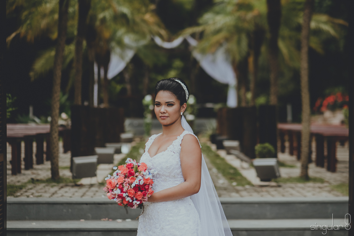Fotografia de noiva com coque de dia no sítio Della Torre