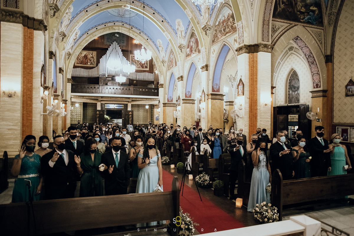 Fotografia de cerimônia na pandemia na  Igreja Nossa Senhora da Lapa em São Paulo