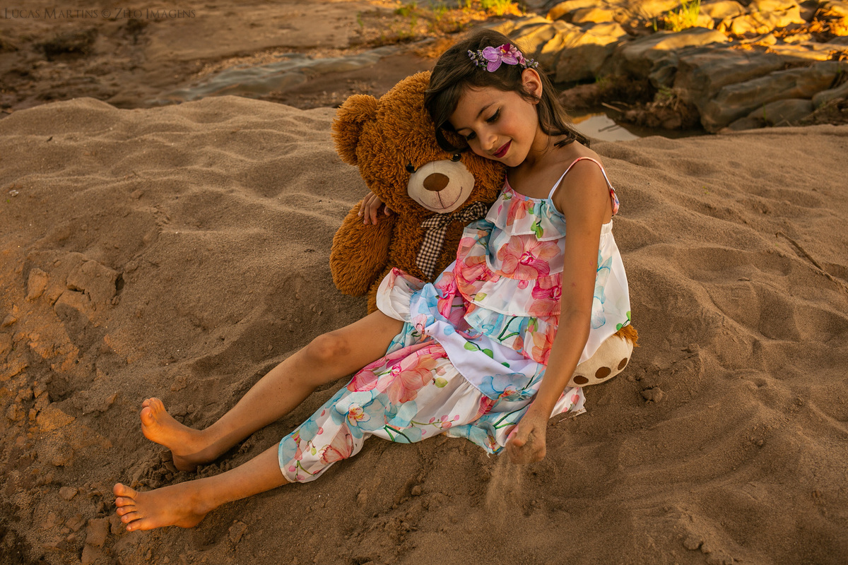 ensaio em familia filha fotos com urso