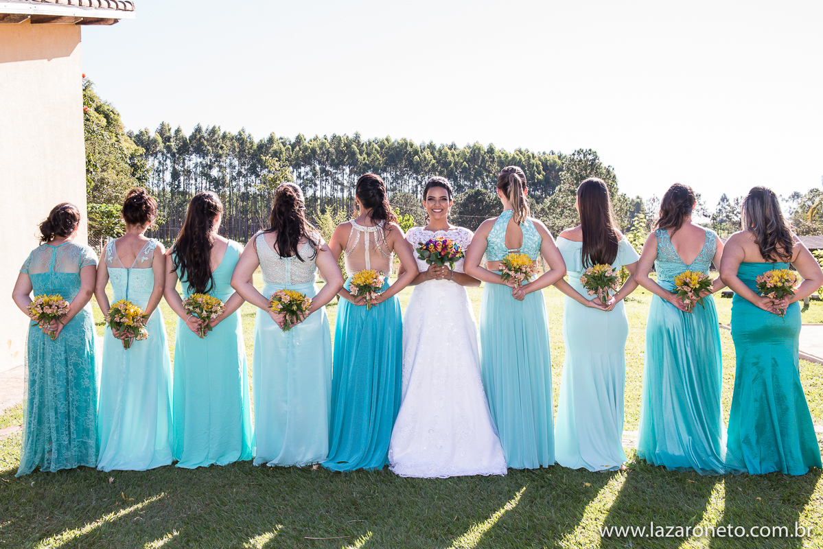 Madrinhas com vestido azul em casamento maravilhoso em Botucatu, Itatinga, Avaré