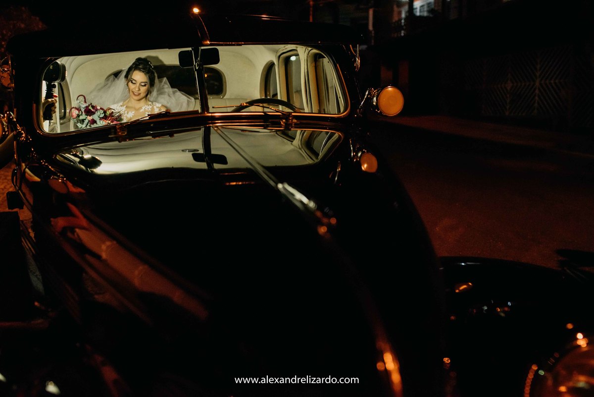 bride in car