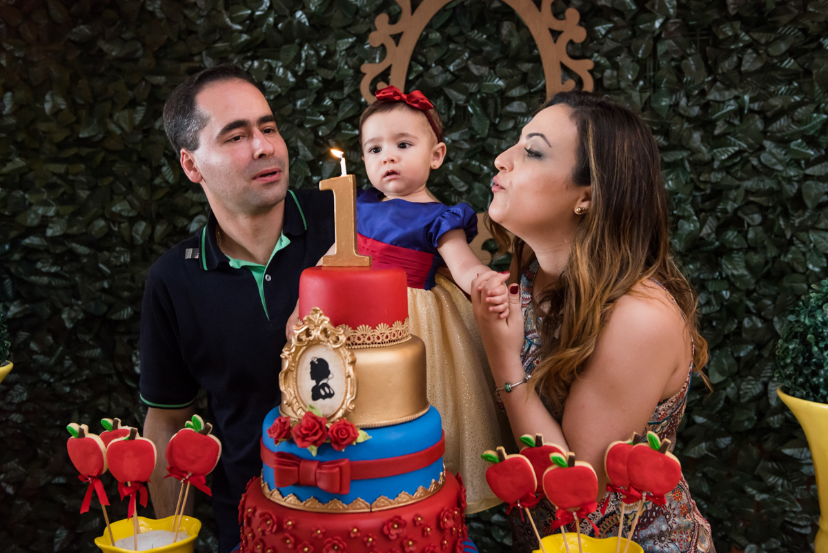 Festa de um ano e Ana Luiza assoprando o bolo