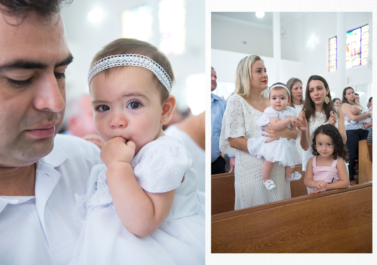 No clo do papai e depois no colo da madrinha