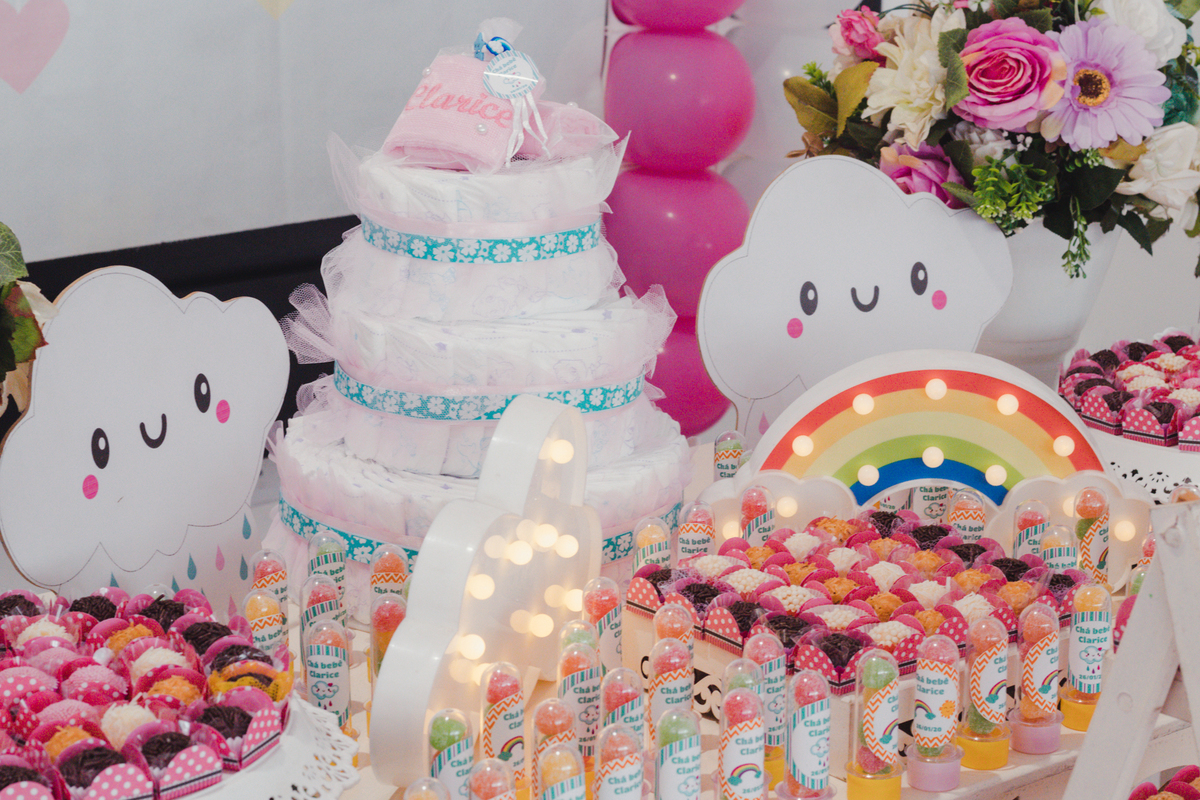 fotografia de decoração chuva de bençãos para chá de bebe