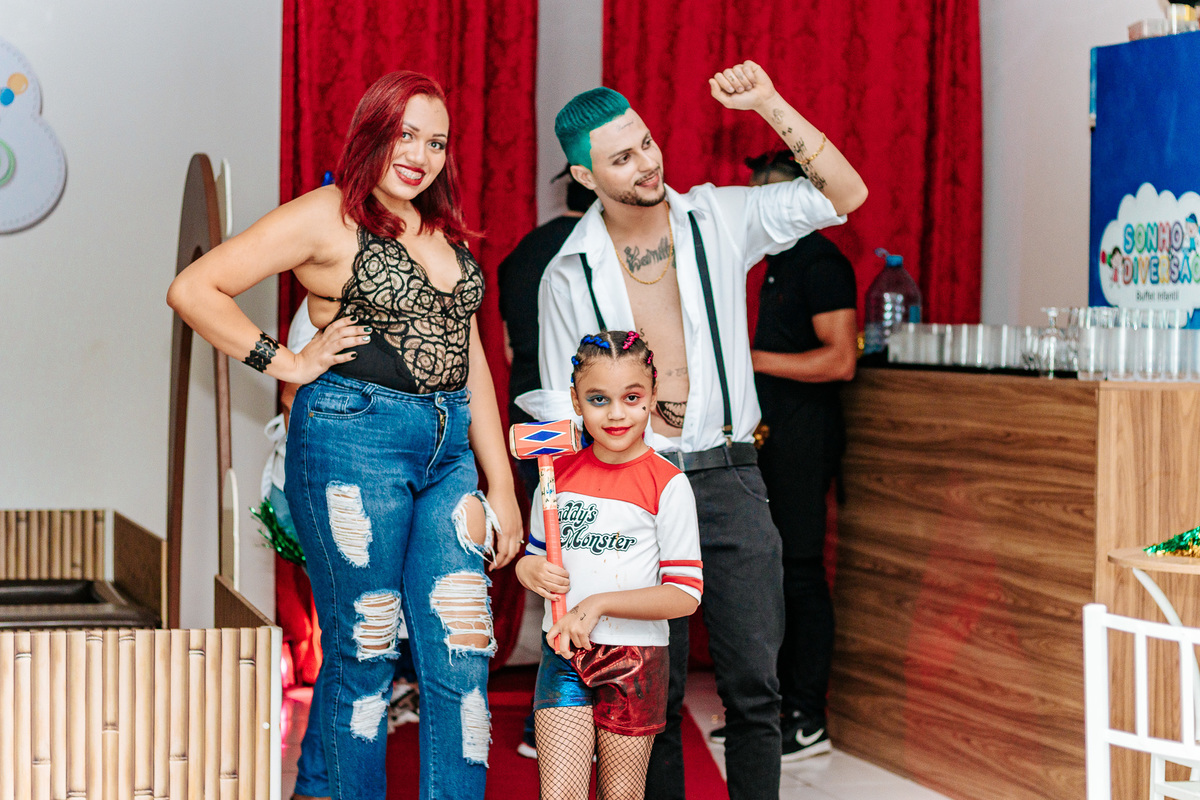 festa infantil com tema da arlequina