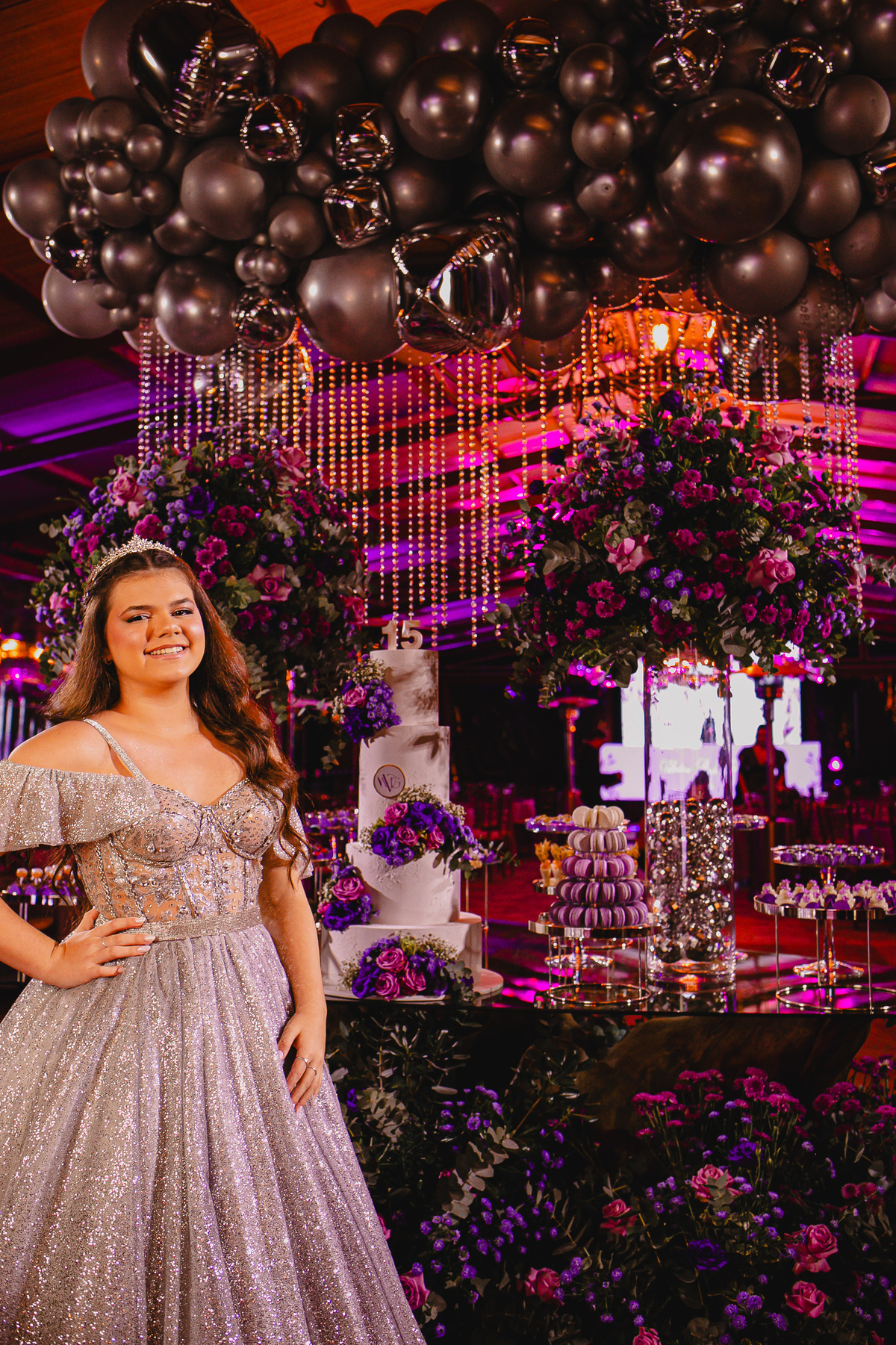 Retrato da debutante durante a recepção dos convidados em Camaquã RS.
