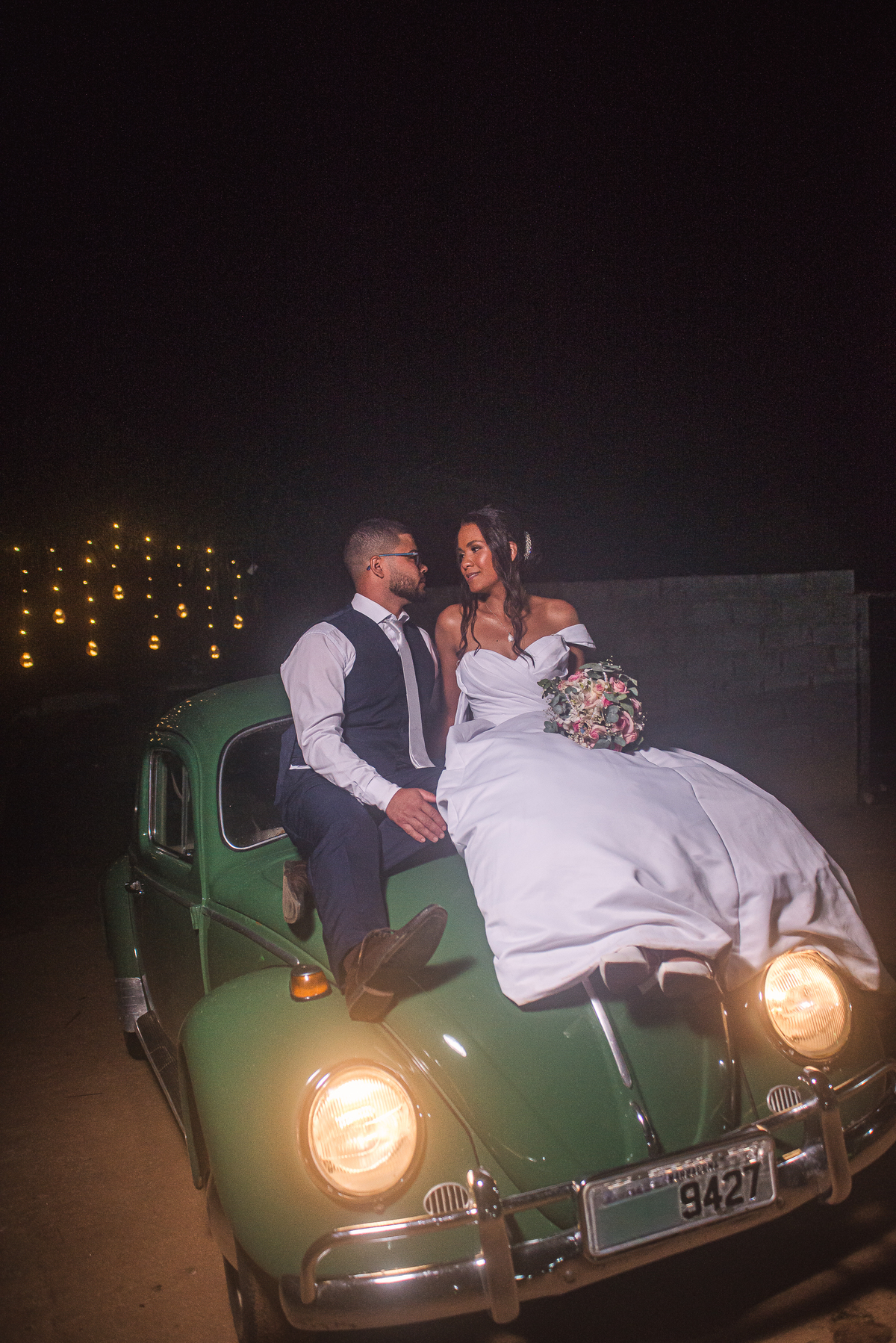 Pose do casal no fusca verde