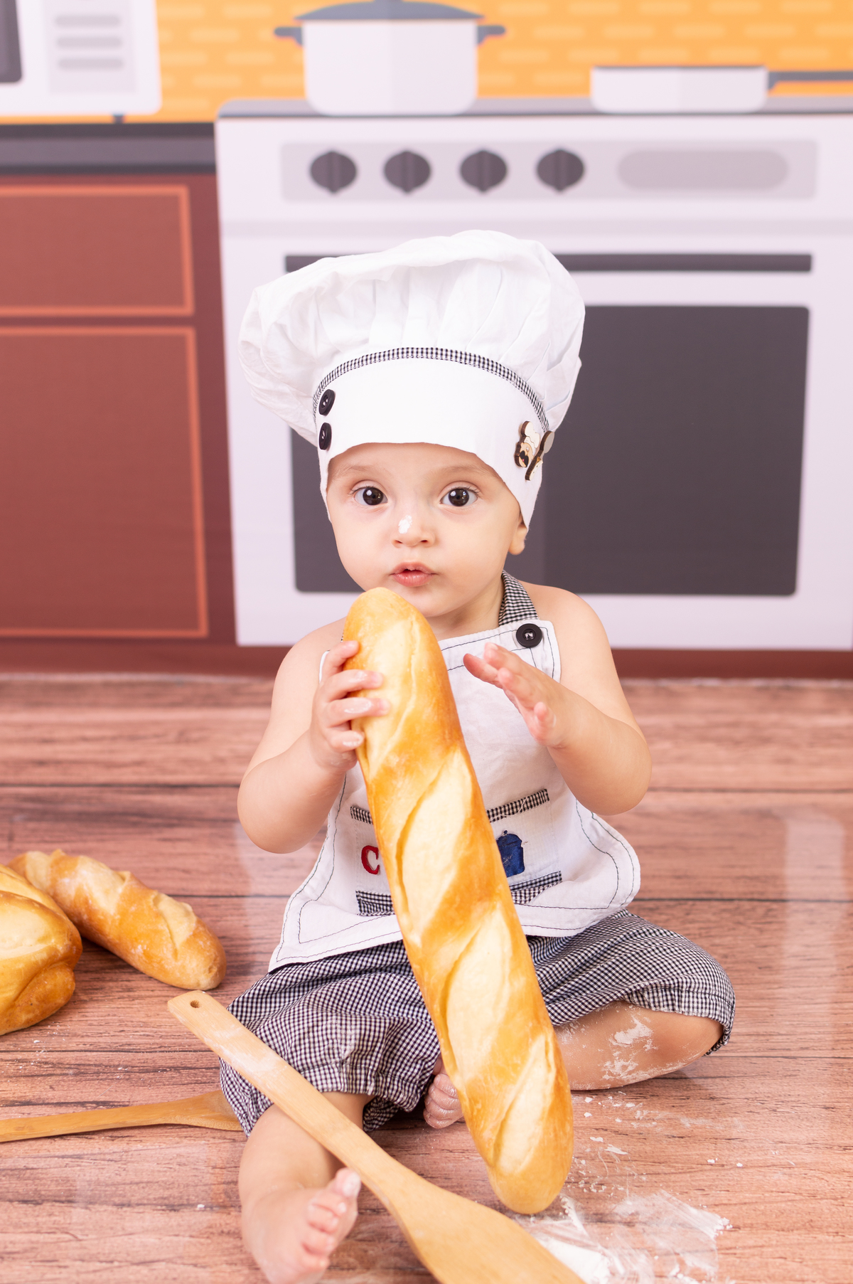 Ensaio bebê com o tema master cheff, ensaio acompanhamento trimestral realizado em santo andré, sp.