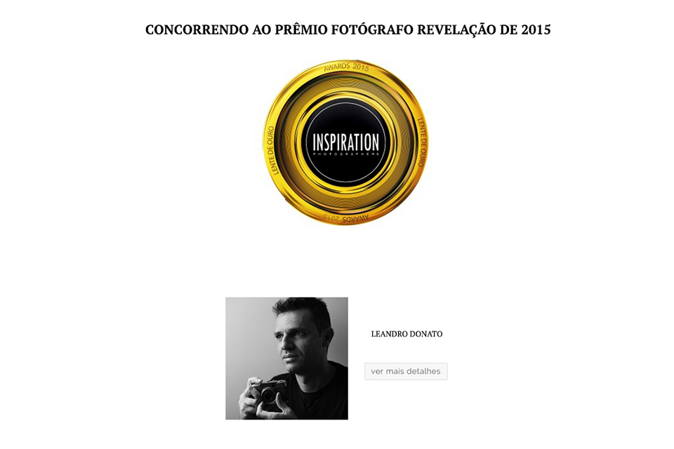 foto do leandro donato junto com o logo onde foi indicado ao premio lente de ouro