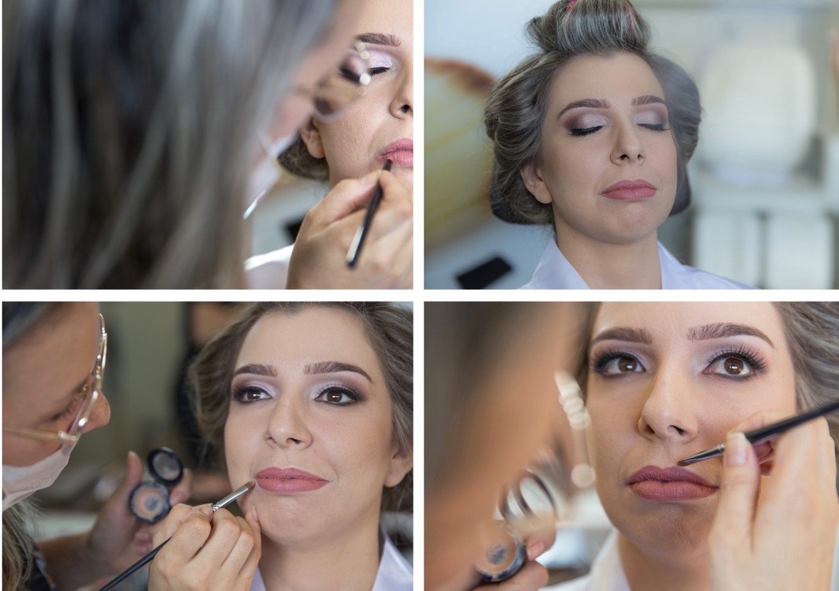 maquiagem da noiva no salão de Cabelereiro