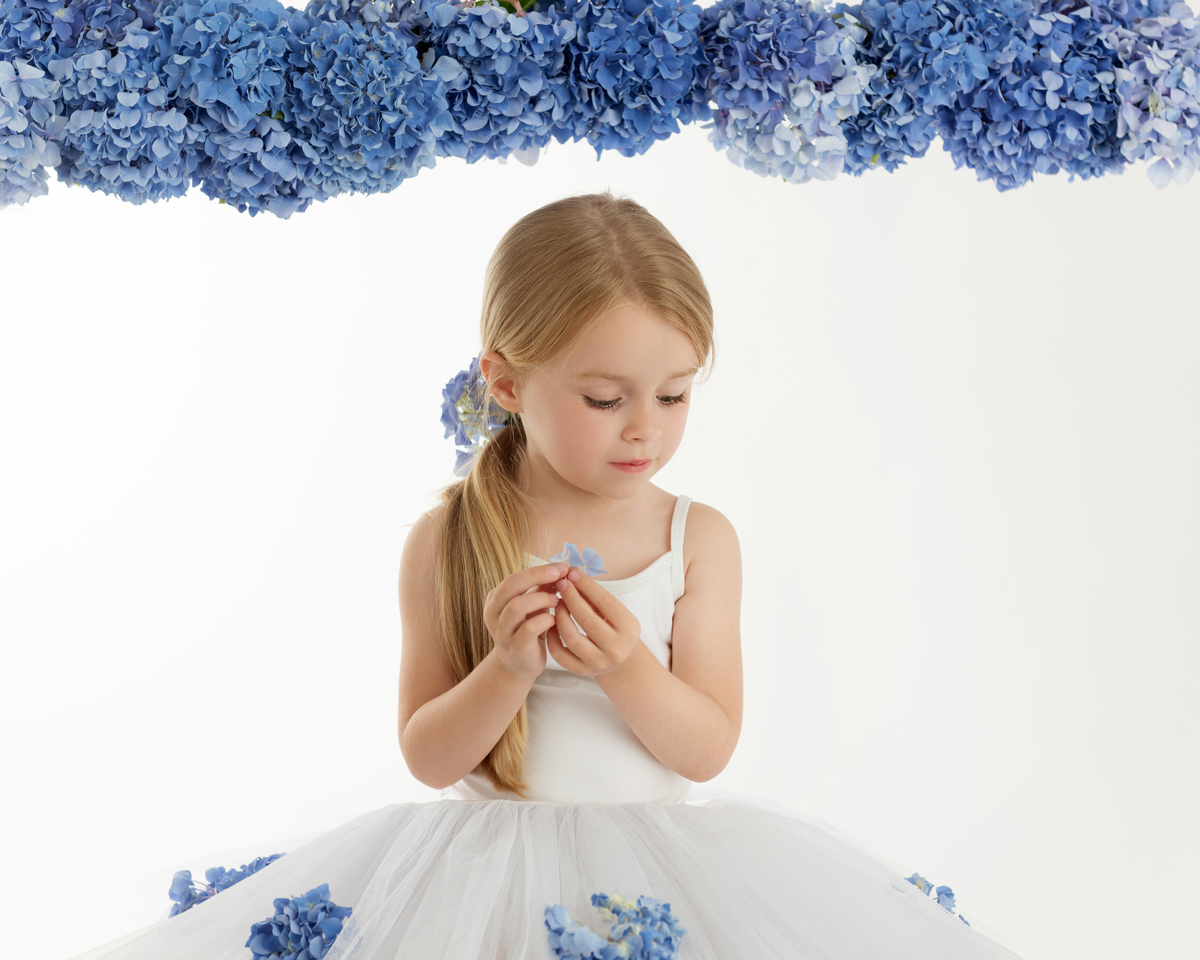 Sessão infantil com hortênsias