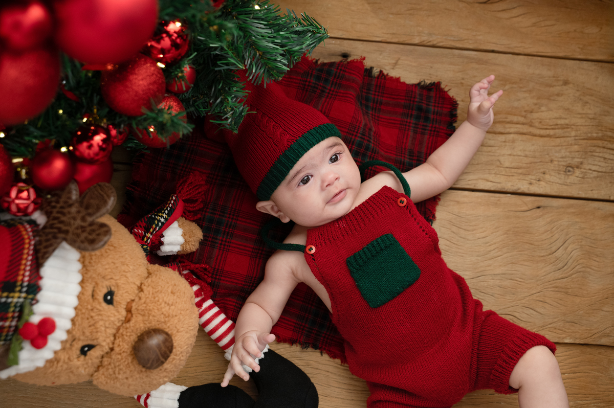 Bebê arvore natal – marco de desenvolvimento infantil em estúdio São Paulo