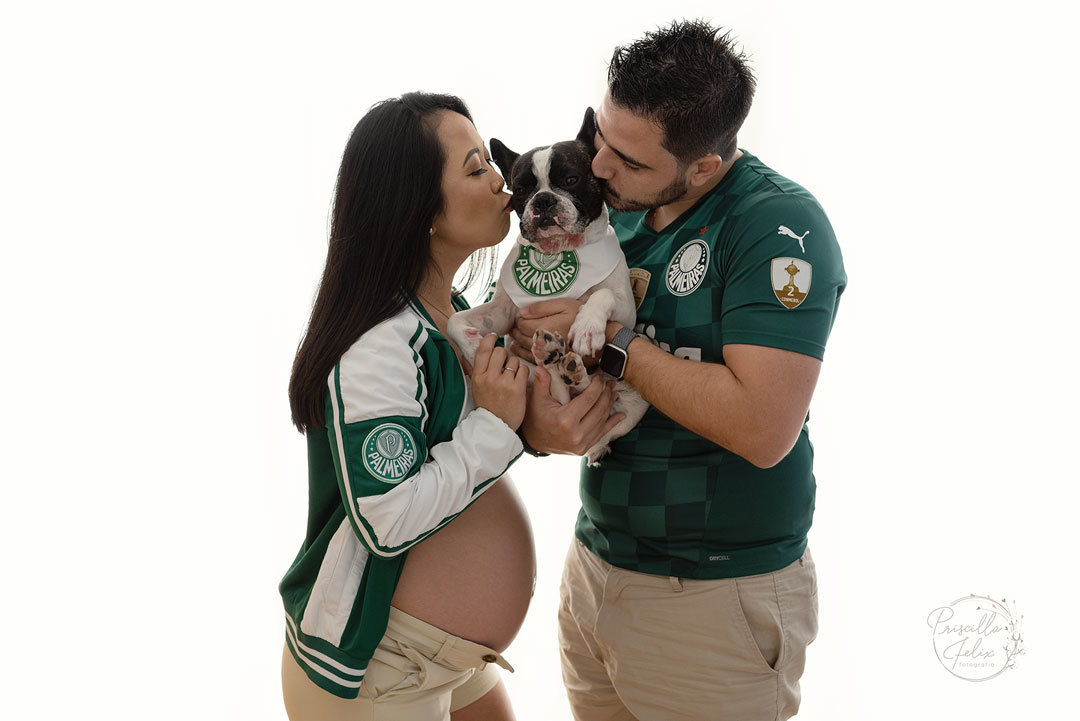 pet palmeirense no ensaio gestante familia pela fotógrafa especialista Priscla Felix
