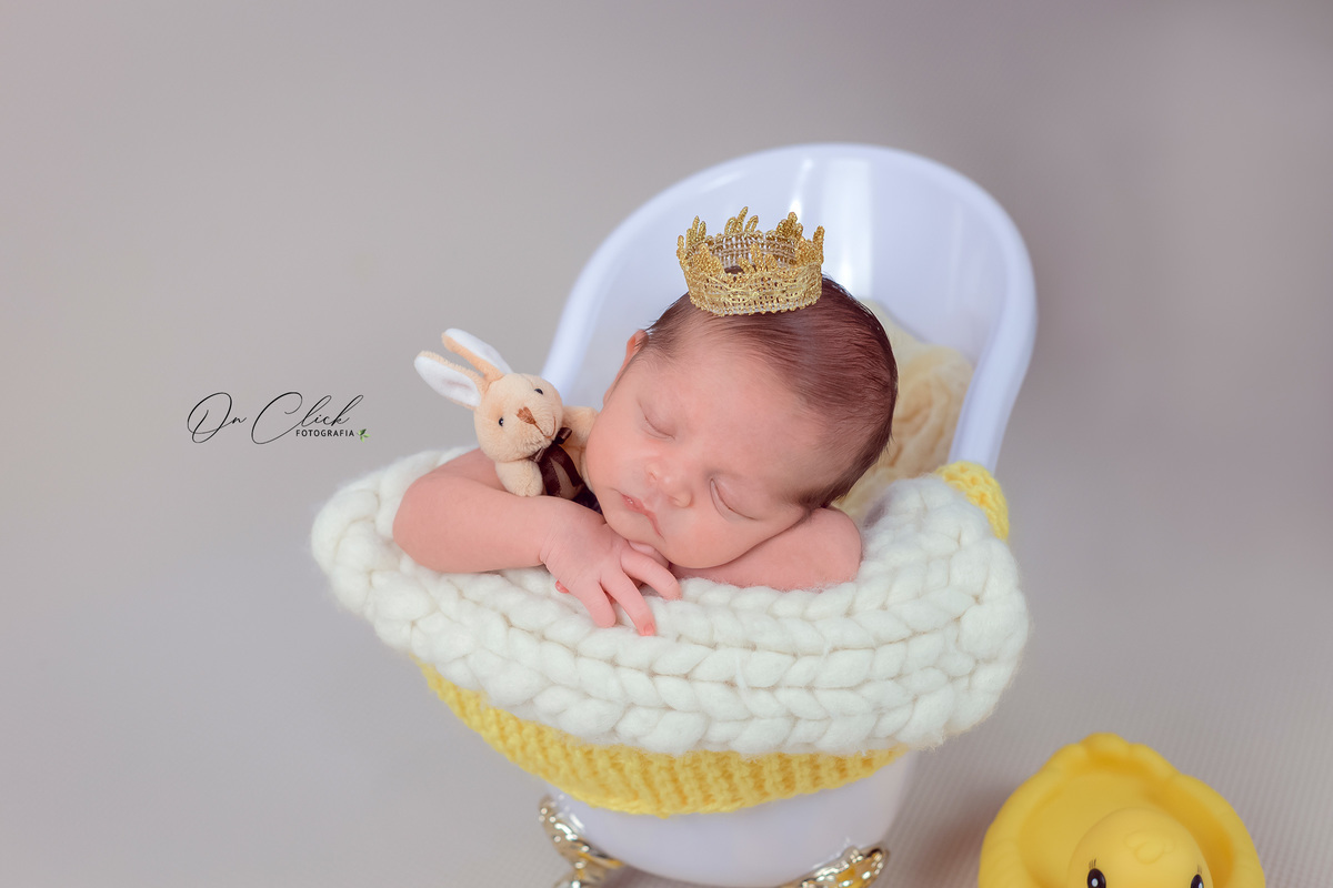 Newborn do Bryan - Pose na banheira e coroa de príncipe - Home Estúdio On Click Fotografia - Newborn Caraguatatuba