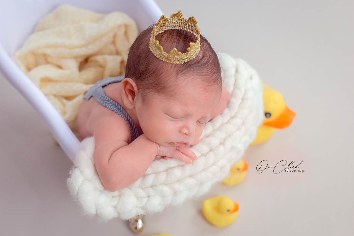 Newborn do Bryan - Pose na banheira e coroa de príncipe - Home Estúdio On Click Fotografia - Newborn Caraguatatuba