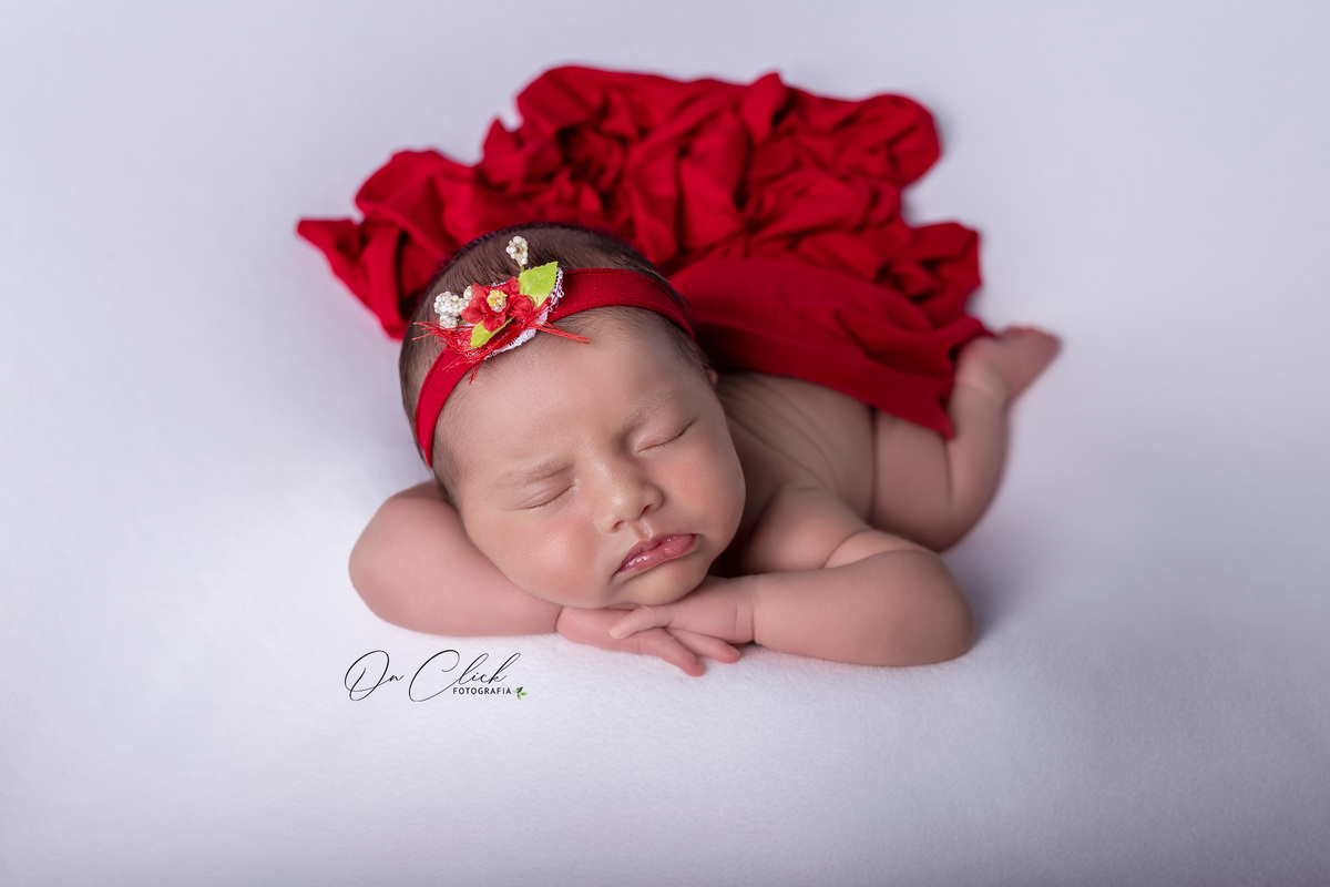 Newborn na pose do bracinho - Pose na banheira - Newborn Caraguatatuba - Home Estúdio On Click Fotografia