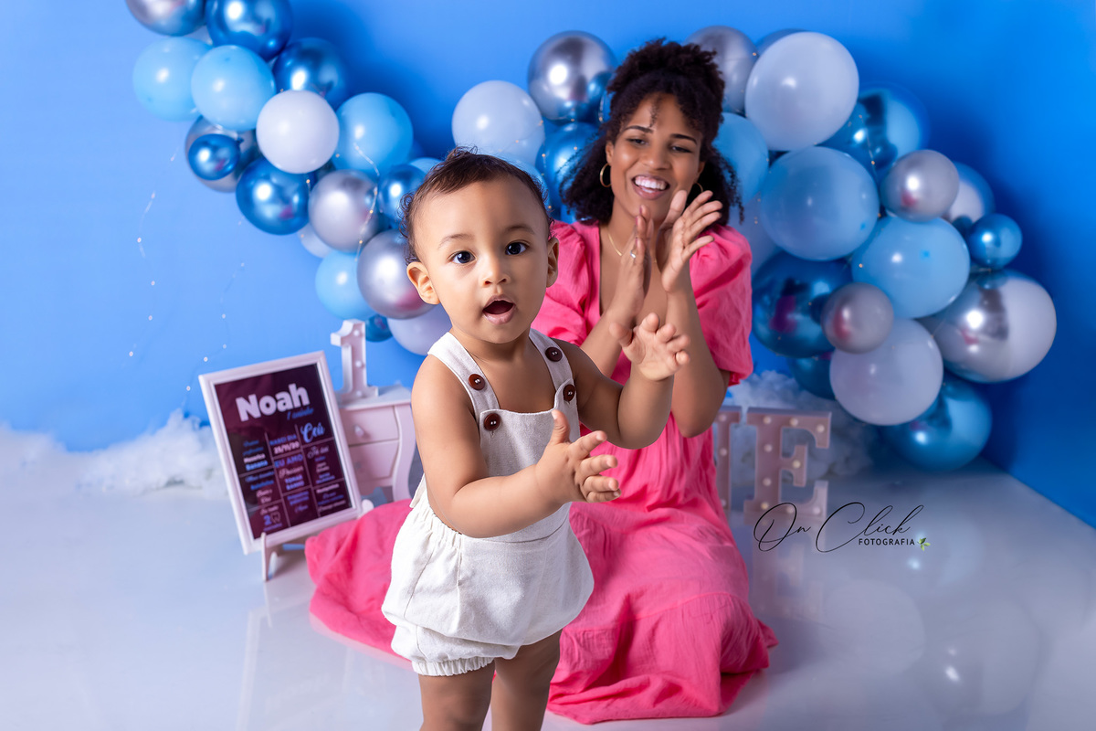 Smash the Cake Menino Azul - Smash the Cake Azul - Smash the cake do Noah - On Click Fotografia