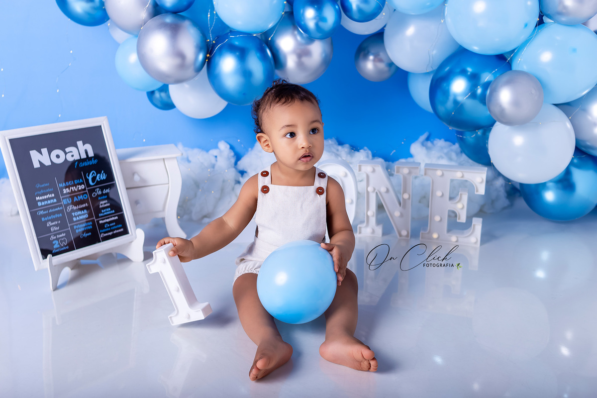 Smash the Cake Menino Azul - Smash the Cake Azul - Smash the cake do Noah - On Click Fotografia