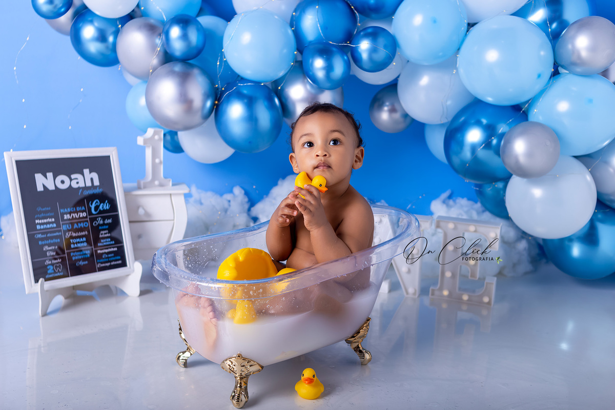 Smash the Cake Menino Azul - Smash the Cake Azul - Smash the cake do Noah - On Click Fotografia
