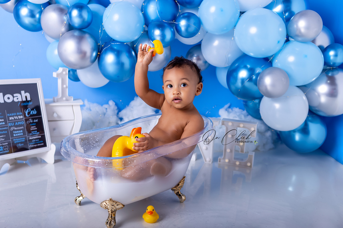 Smash the Cake Menino Azul - Smash the Cake Azul - Smash the cake do Noah - On Click Fotografia