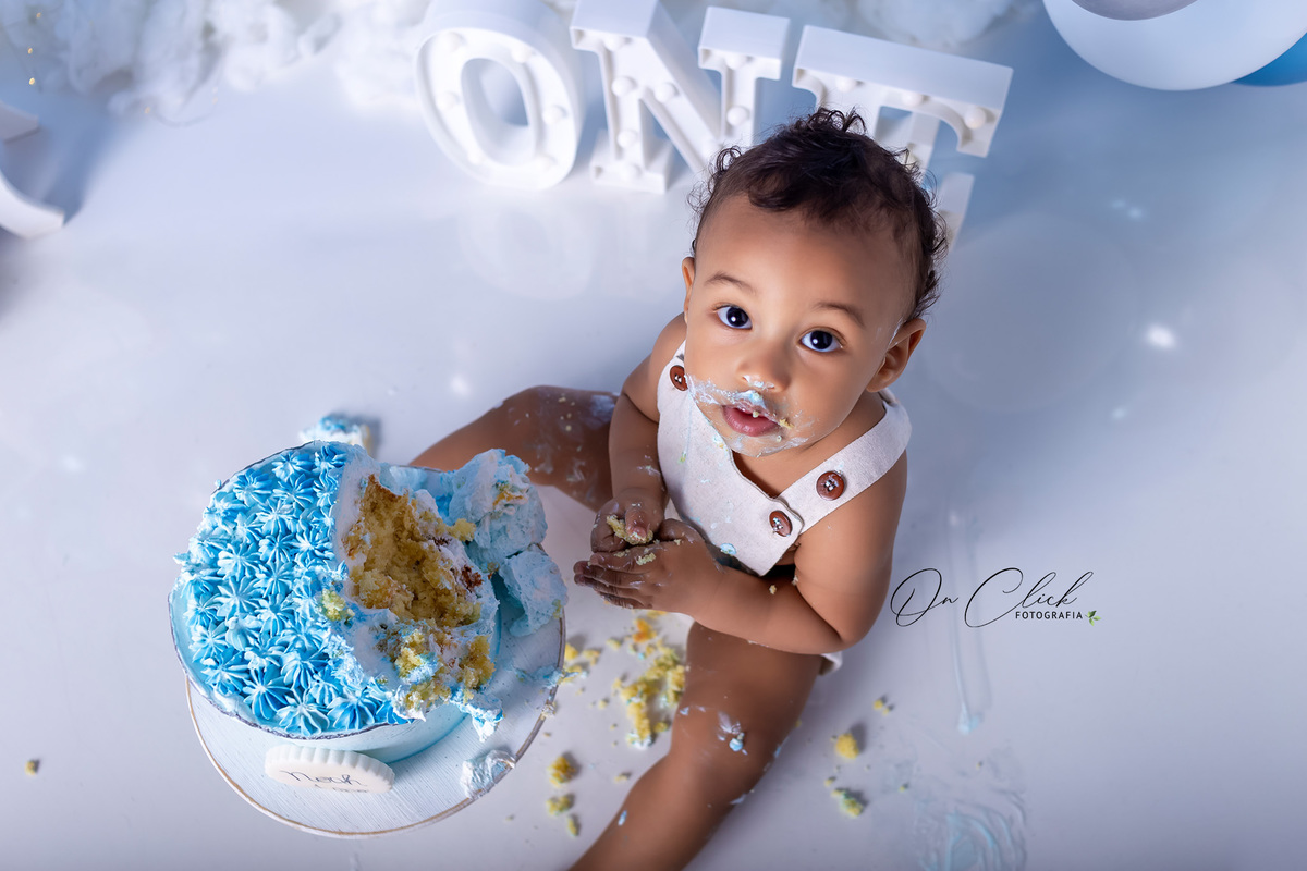 Smash the Cake Menino Azul - Smash the Cake Azul - Smash the cake do Noah - On Click Fotografia