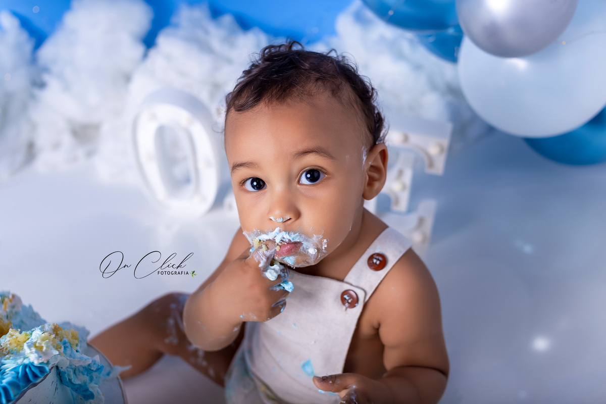Smash the Cake Menino Azul - Smash the Cake Azul - Smash the cake do Noah - On Click Fotografia