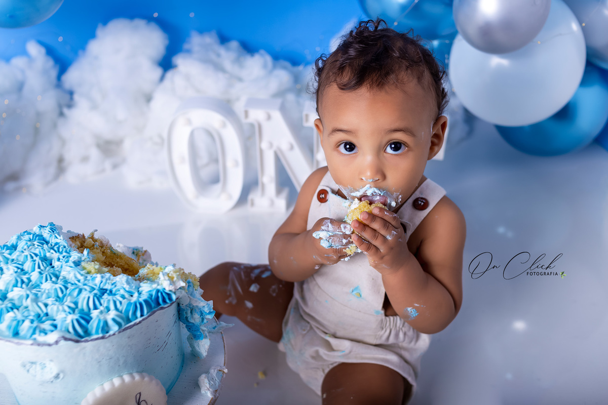 Smash the Cake Menino Azul - Smash the Cake Azul - Smash the cake do Noah - On Click Fotografia