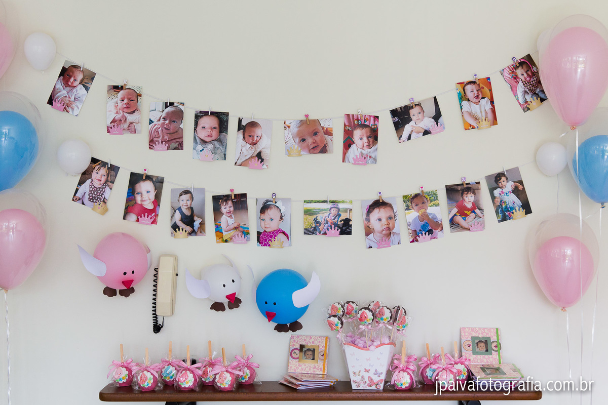 parede de fotos da criança decoração infantil aniversario mariana de 1 ano