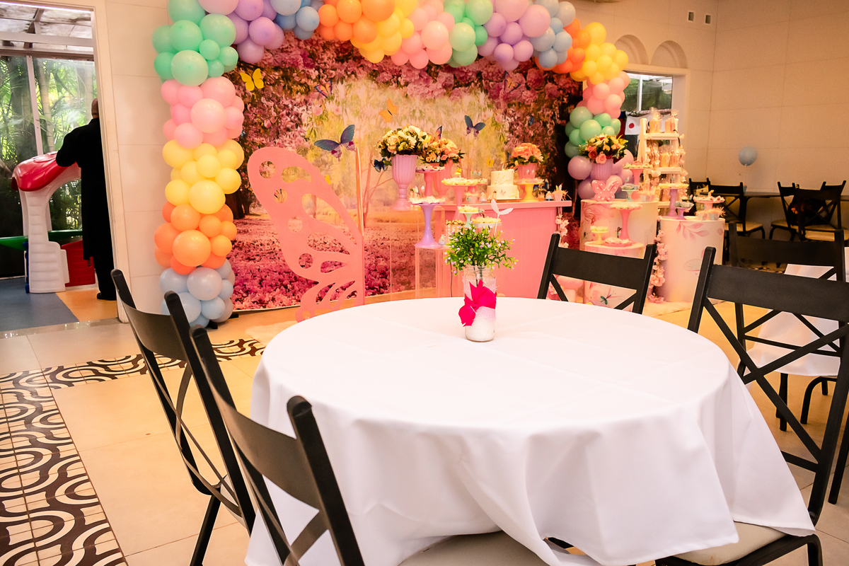 Cobertura Fotográfica com decoração Jardim das Borboletas | 7 anos da Olívia | Clube Naval Piraquê | Rio de Janeiro