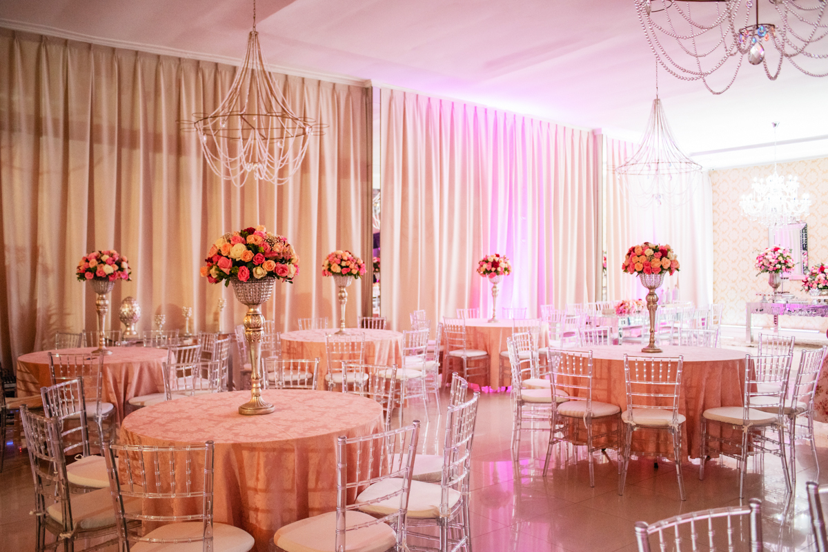 Foto da decoração de casamento realizado no Espaço 277, em Nova Iguaçu, RJ.
