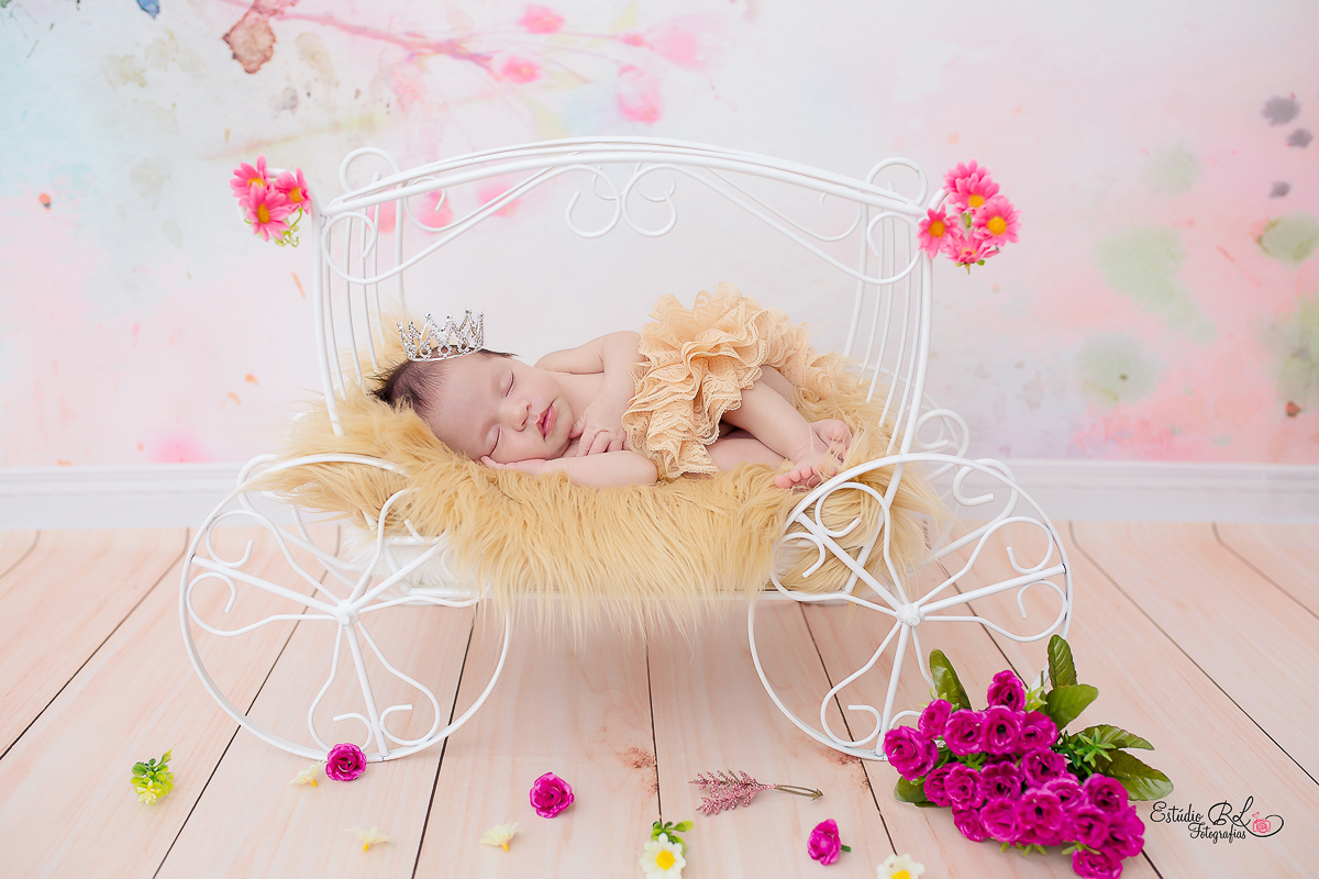 Essa carroagem fica linda no cenário de newborn