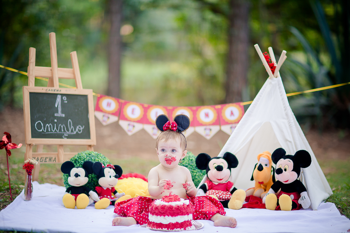 e quem resiste ao tema Minnie? Foi este o tema escolhido para o Smash The Cake da pequena. Ela adorou a brincadeira e se divertiu com o bolo, se lambuzou bastante. E o mais legal é que os papais também entraram na brincadeira e se lambuzaram muitoooo