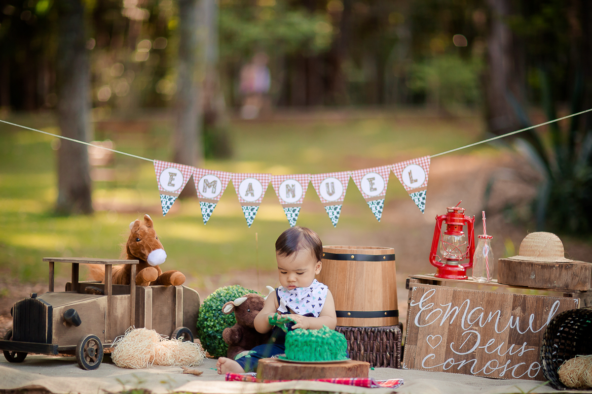 Emanuel completou um aninho, e para comemorar ele teve seu ensaio Smash the cake no tema fazendinha; que menino mais lindo e simpático!!! Não foi difícil arrancar um super sorriso para fazer da nossa tarde um momento de pura descontração. 