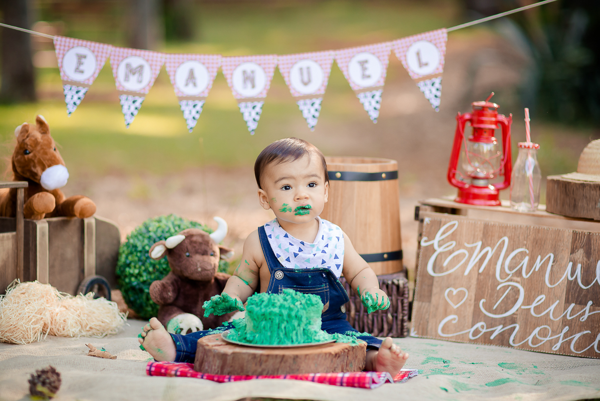Emanuel completou um aninho, e para comemorar ele teve seu ensaio Smash the cake no tema fazendinha; que menino mais lindo e simpático!!! Não foi difícil arrancar um super sorriso para fazer da nossa tarde um momento de pura descontração. 
