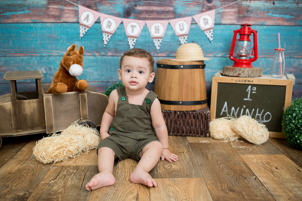 O tempo passou e o acompanhamento do Arthur chegou ao fim!

ahh como essas crianças nos encantam...Esse gordinho super fofo nos deixou babando em cada sessão! 

O tema escolhido para o ensaio smash the cake foi fazendinha!