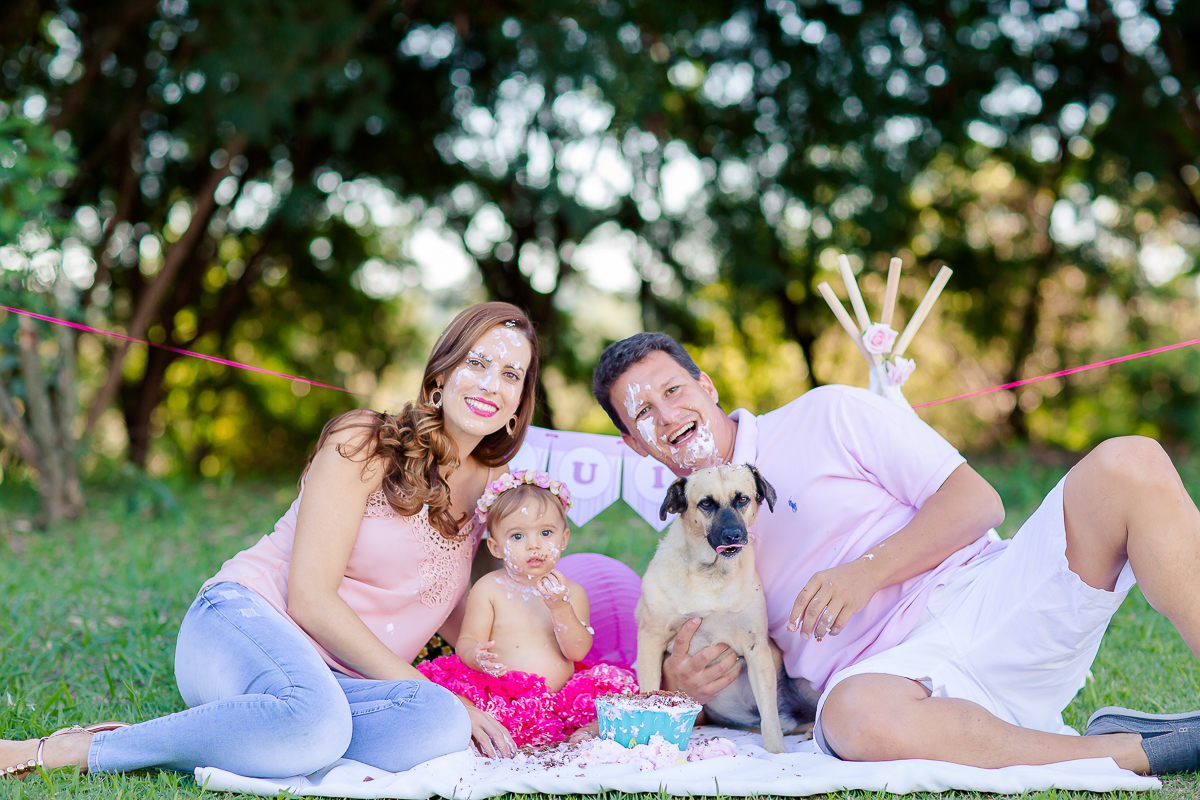 a Luiza completou seu 1º aninho, e encerramos seu acompanhamento  com um lindo smash the cake que teve a participação especial do Duque de Wellington o filhote de 4 patas ❤
A Luiza adorou se melecar, o Duque então nem se fale queria devorar o bolo